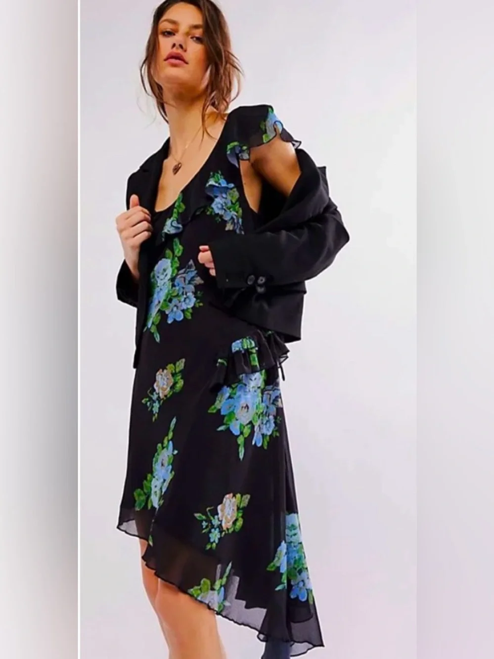 Free People Alma Midi Dress NWOT Size L Black Combo